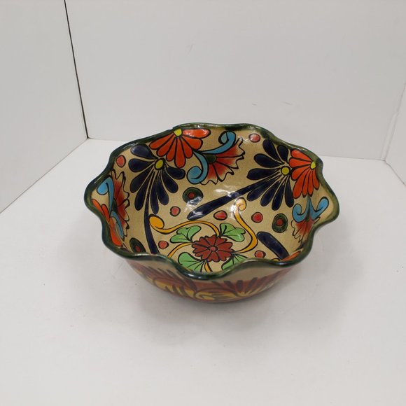Vintage MexicoLarge Wavy Talavera Pottery Bowl As-Is - Picture 1 of 6